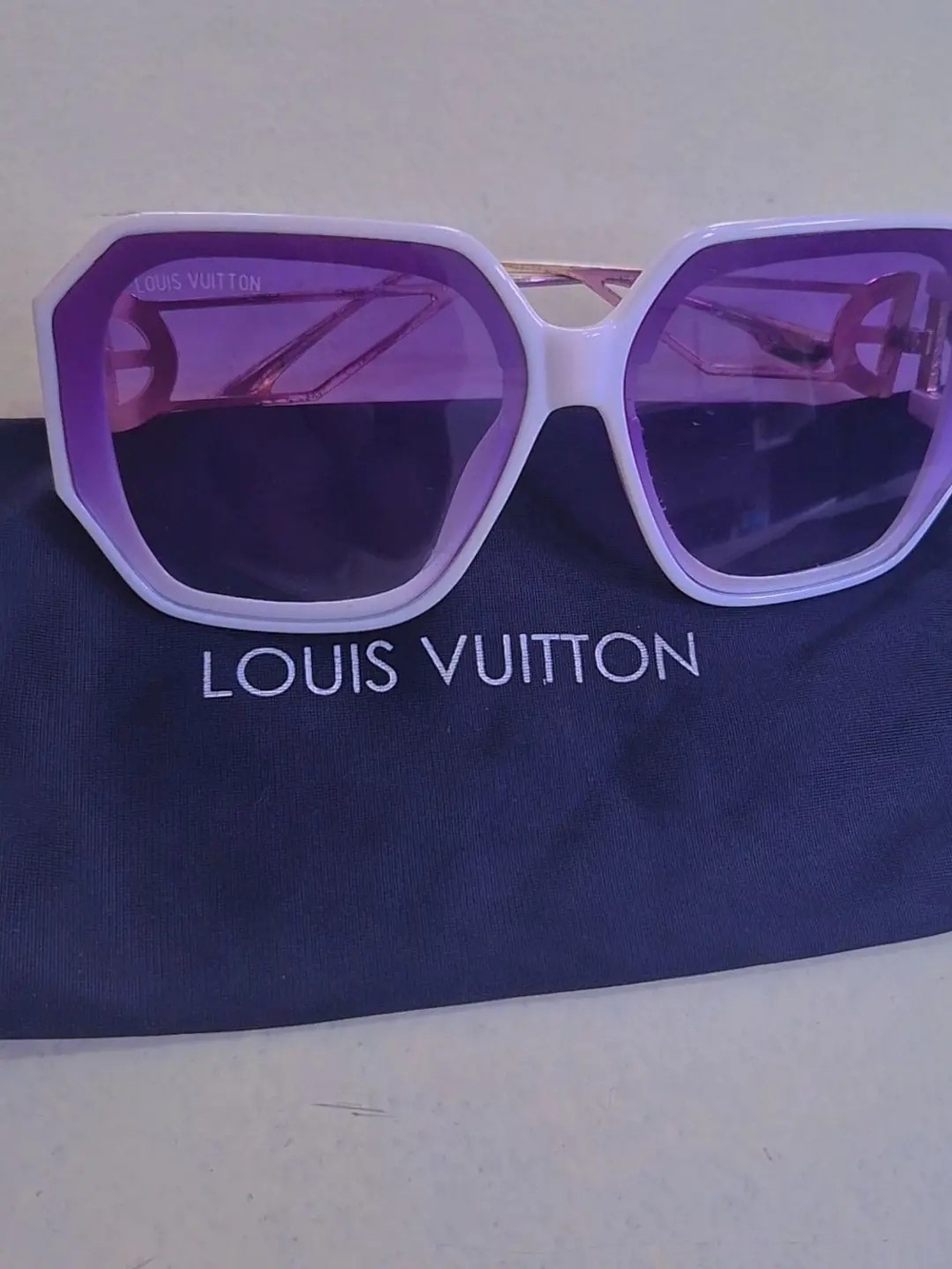 Louis Vuitton White Frame Sunglasses with Purple Lenses
